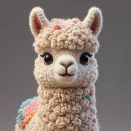 highly rhythmic expressionistic wild symmetrical furry felt llama portrait pleasing palette trending on artstation super fluffy sculpture, felted, crocheting, HQ 8k scan