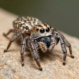 jumping spider mixed with owl, highly detailed, macro lens,