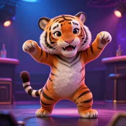 a cute tiger is dancing in the nightclubs ， highly detailed, realistic, digital art, trending on artstation, hyper detailed, top lighting
