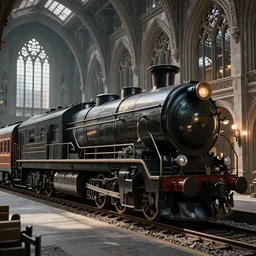 train built in a bizarre combination of streamline styles, art deco, gothic architecture, retro style, gothic arches and windows, gothic arcades, dark metal, realistic, super detailed, octane render, artstation, 8k, HDR
