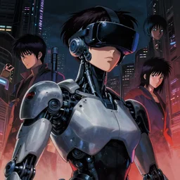 concept art of a japanese cyborg, finely detailed features, cyborg robot parts, futuristic vr headset, blade runner, dramatic cinematic, at cyberpunk city, ghost in the shell, akira, odeo, cinematic lighting, in danger, noir, trending on pixiv fanbox, painted by greg rutkowski, makoto shinkai, takashi takeuchi