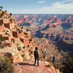 The grand canyon with cliffside adobes, center composition, cinematic, rendered by simon stålenhag, rendered by Beeple, Makoto Shinkai, syd meade, environment concept, digital art, starwars, unreal engine, 3 point perspective, WLOP, trending on artstation, low level, 4K UHD image, octane render,
