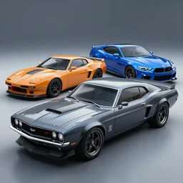 a muscle car based on nissan, bmw and chevrolet sports car body styles, nissan sports cars, chevrolet sports cars, bmw sports cars, muscle car style, trending on artstation, unreal engine, studio lighting, by jotaautomotive and nancorocks