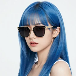 realistic high key portrait photo of a beautiful girl with blue hair and badass euro design sunglasses by shin jeongho, nick silva and ilya kuvshinov, deviantart, 8 k resolution