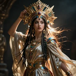 punk rock goddess by Annie Swynnerton and Nicholas Roerich, strong dramatic cinematic lighting , ornate headdress , flowing robes, lost civilizations, smooth, sharp focus, extremely detailed