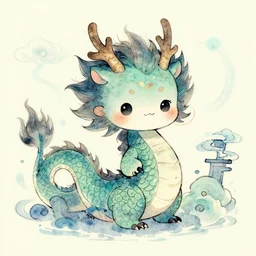 in the style of jim less, ink, dreamy cute chinese dragon, detailed, dreamy