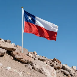 chilean flag planted in the morro de arica, waving into the wind, 4 k