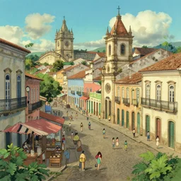 prosperous markets in salvador bahia Brazil artwork by Studio Ghibli