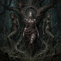 wide perspective, very complex hyper-maximalist overdetailed cinematic darkfantasy portrait of a beautiful woman bound by thorns in a rotting bog by andrei riabovitchev, tomasz alen kopera, oleksandra shchaslyva. Omnious intricate, octane, Deviantart, hyper detailed illustration, 8k