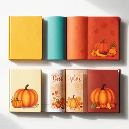 flatlay book collection, vivid colors, dramatic lighting, thanksgiving