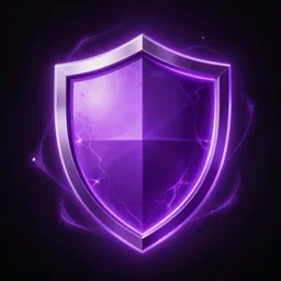 a purple shield emanating a purple glow, purple energy, ability image, dark background, digital art