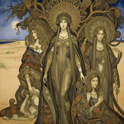 most beautiful silk steel maiden, cygnus milieu of desert of purgatory, in the style of william blake, terese nielsen, detailed, intricate, beautiful faces, steve argyle, pastoral fantastic reality