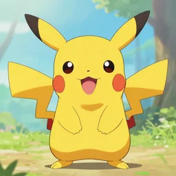 a cute pikachu is smiling, anime style