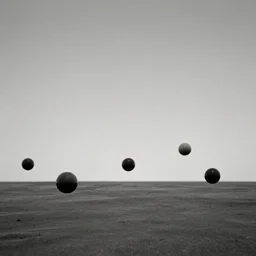 multiple spheres floating above the horizon, spread out across the horizon, zdzislaw beksinski