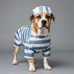 Dog dressed as a prisoner, professional photography