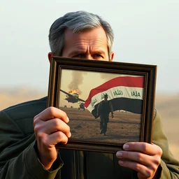 george bush holding a picture iraq invasion, sharp focus, photography, unreal engine, trending on artstation, photorealistic, octane, trending on deviantart