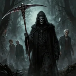 the grim reaper has a new scary scythe, masterpiece digital painting by James Jean, John Romita Junior, John Romita Senior, 4k wallpaper, Silent Hill concept art