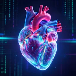 organ, medical heart!!! microdot pixels, neon glowing, bioluminiscent, scifi, swirling lines, tron legacy, substance painter, heart, medical heart!, tron lines, cybertron, artstation, by beeple, halo, vaporwave, matrix, by david chihuly, medical heart! by artgerm