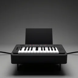 3 d render matte black electronic musical instrument, centered on studio gray background, all black design by james dyson, greg rutkowsk, jonathan ive, braun design, black keys, tech design, octane engine render, detailed product concept octane engine render