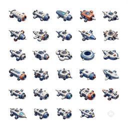 “a sprite sheet for a top down spaceship RPG with modular spaceships and a Newtonian gravity mechanics, illustrated in moebius and Robert McCall inspired artstyle with additional inspiration from Salvador Dali”
