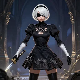 2B (Nier Automata) in the style of Starcraft 2