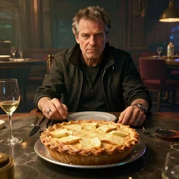 carl sagan in cyberpunk 2 0 7 7 sitting at a fancy table with an apple pie cp 2 0 7 7 3 8 4 0 x 2 1 6 0