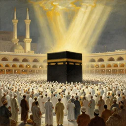 painting of mecca on hajj day, highly detailed, volumetric lighting, god rays, by gustave dore and john collier