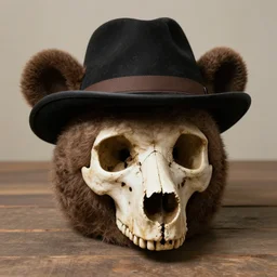skull in a hat made from a bear's head