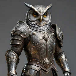 warrior with metal ornate owl armour, highly detailed, 4k, HDR, smooth, sharp focus, hyper realistic, high resolution, award-winning photo
