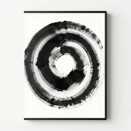 Mid Century Modern Minimalist Abstract Art, Brush Strokes Black & White Ink Spiral Circles, Art Print, by Enshape on Society6