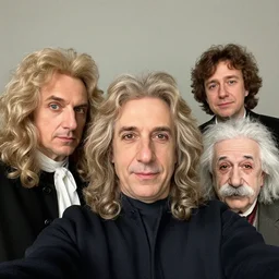 selfie of isaac newton and stephen hawkins and albert einstein