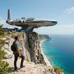 big scifi military base on a cliff overlooking a magnificient bay by jama jurabaev and pablo carpio
