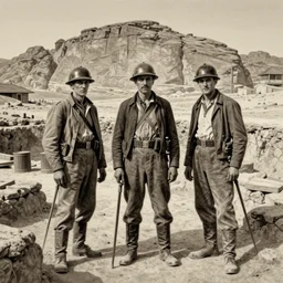 ultra detailed photorealistic sepia - toned line drawing from 1 9 1 7, three british soldiers standing at an archaeological dig site in wadi rum, ultra realistic, painted, intricate details, lovecraft, atmospheric, dark, horror, brooding, highly detailed, by clyde caldwell