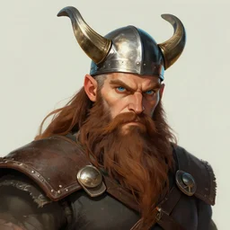Viking Barbarian with long brown beard, blue eyes, short hair, angry looking, D&D Character Portrait, Detailed, Trending on Artstation, Digital Art