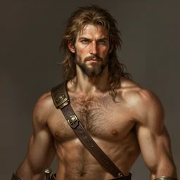 portrait of a rugged ranger, 4 0 years old, muscular, upper body, hairy torso, d & d, fantasy, intricate, elegant, highly detailed, digital painting, artstation, concept art, smooth, sharp focus, illustration, art by artgerm and greg rutkowski and alphonse mucha