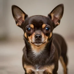 a dark brown chihuahua facing the camera, hyper detailed, in the style of junji ito
