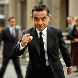 mr bean from 1 9 9 0 s as james bond in an action scene, professional photography, 8 k, cinematic