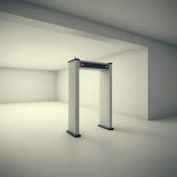 screenshot of game on unreal engine 5, a large white empty breakroom with a security checkpoint, photorealistic, retrofuturism, brutalism, minimalist, soft vintage glow