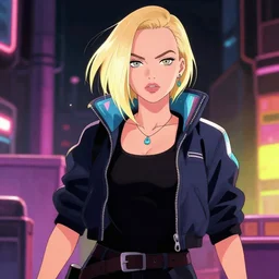 Margot Robbie as the protagonist in Cyberpunk anime