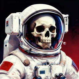 a digital painting of a cosmonaut with a skull in his helmet grunge pop art sci-fi