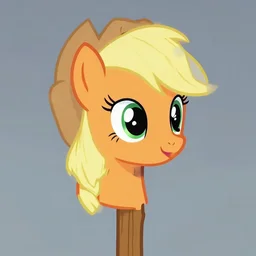 decapitated orange pony head on a wooden stick, my little pony themed, dead orange my little pony, apple bloom, mlp, horror, creepy, pixiv, deviantart, artstation, head on stick, decapitated head on wood stick, 2 d