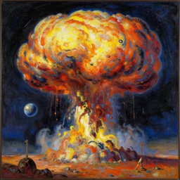cloisonnism!! nuclear explosion on planet in no mans sky, cloisonnism, masterpiece,! moebius!, ( ( bekskinski ) )