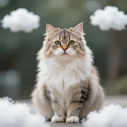 fluffy cat. len blur background bokeh. art by ismail inceoglu and filip hodas. clouds by rhads.