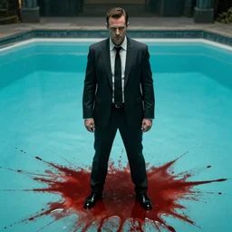 G-man standing in a pool of blood
