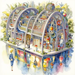 a beautiful insanely intricate watercolor illustration of modern teather, reflexions, colorfull, by william turner art, by greg rutkowski, by james jean, by rossdraws, by frank franzzeta, by sakimichan, by edmund dulac, trending on artstation, insanely detailed, masterpiece,