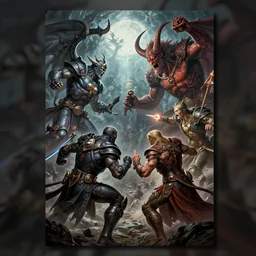 fantasy battle between heaven and hell, dim light, front game card, marvel comics, dark, intricate, highly detailed, smooth, artstation, digital illustration by ruan jia and mandy jurgens and artgerm and wayne barlowe and greg rutkowski and zdislav beksinski