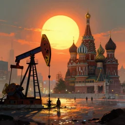 moscow in future, kiber punk, greg rutkowski, oil, sun on zenith
