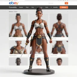 Images on the store website, eBay, Full body, Miniature of a muscular black female warrior with club