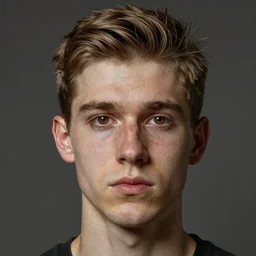 tall man in his twenties with brown blond short quiff hair and thin round facial structure with cleft chin, straight eyebrows and prominent nose, good definition of cheekbones, big hazel nut brown eyes, narrow face, atmospheric lighting, painted, intricate, 4 k, highly detailed by charlie bowater