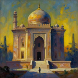 Mysteriuos Persian Temple,  very coherent, painted by Edward Hopper, Wayne Barlowe, painted by James Gilleard, airbrush,  art by JamesJean